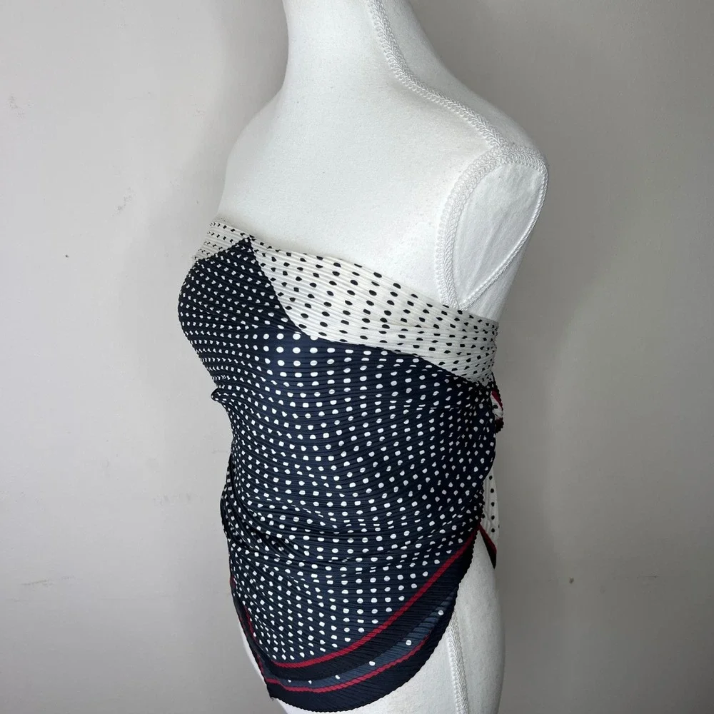 Banana Republic Polka Dot Pleated Scarf Square Navy White Red Coastal Chic NWT